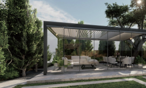 Pérgola bio + cortinas cristal 1