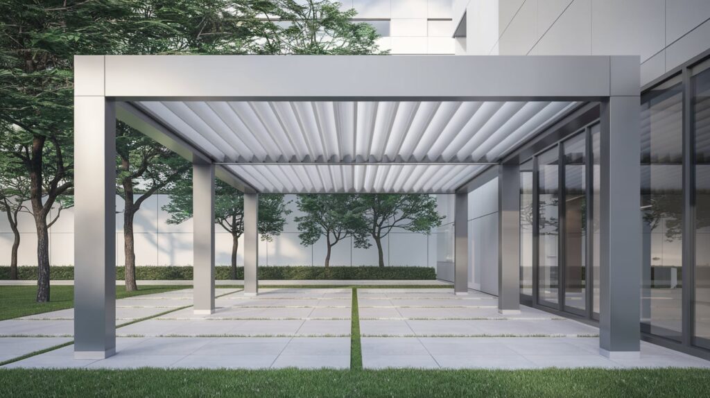 Pérgolas bioclimáticas de aluminio en terraza con diseño moderno y elegante.