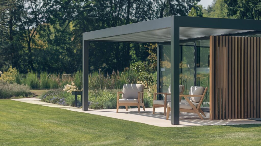 Cómo instalar pérgolas bioclimáticas con acabado de madera en jardines con estilo moderno.