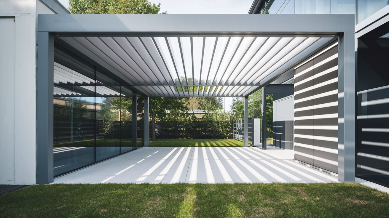 Pérgolas bioclimáticas para jardín en aluminio con lamas orientables para mayor confort.